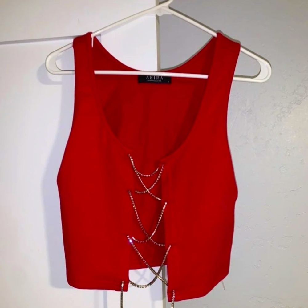 Akira Rhinestone Lace Up Tank Top